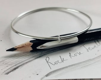 Silver Pencil Bangle | Gift for Artist, Writer, Note-Maker | Handmade Pencil Charm on Bangle