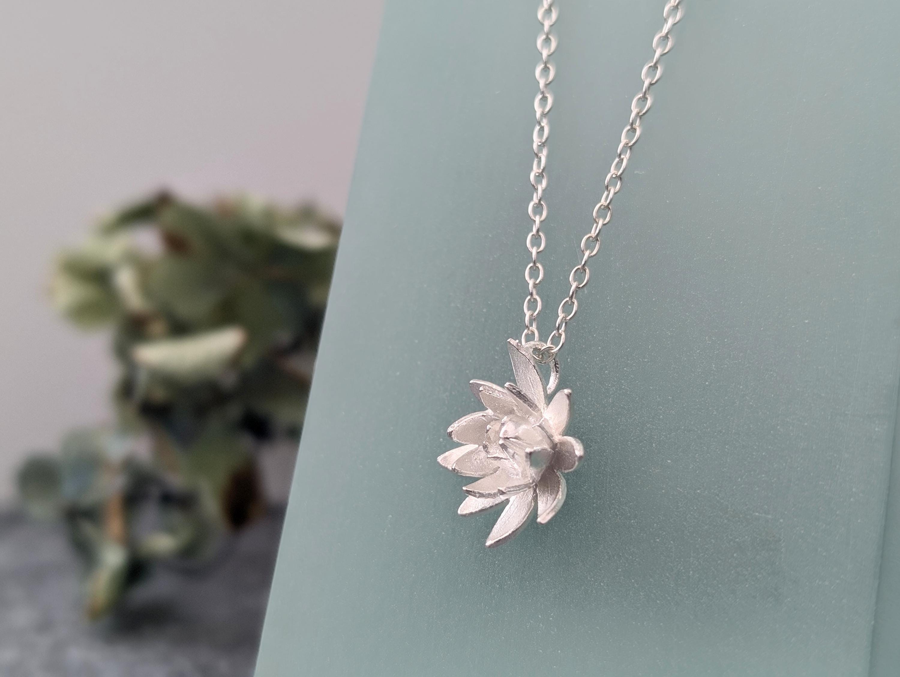 Sterling Silver Lotus Flower Necklace: Handmade Sacred Jewellery