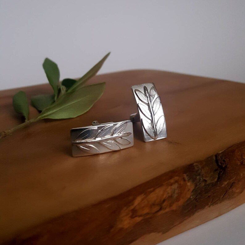Mens Handmade Sterling Silver Cufflinks Olive Branch Cufflinks