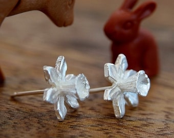 Silver Daffodil Earrings | Spring Flower Studs | Handmade Jewellery