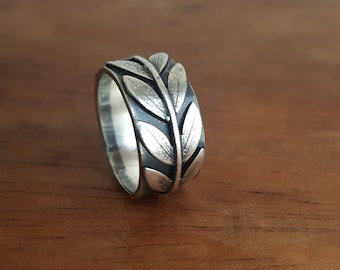 Olive Branch Ring | Wide Silver Band for Her/ Him | Nature Ring