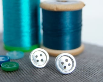 Silver Button Earrings | Sewing Earrings | Dressmaker Jewellery