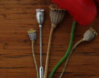 Silver Poppy Brooch | Seed Pod Stick Pin