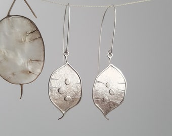 Honesty Earrings | Handmade Silver Leaf Pod Earrings