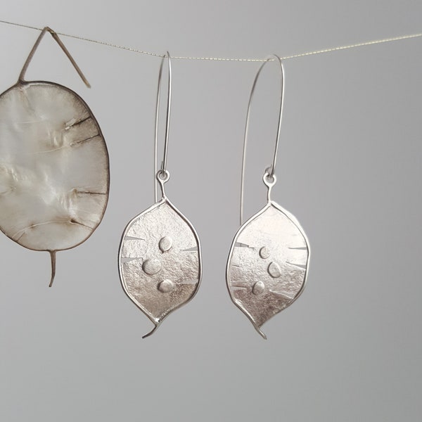 Sterling Silver Honesty Earrings | Handmade Seed Pod Jewellery | Ladies Statement Botanical Earrings