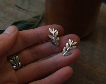 Olive Branch Earring Climber | Silver Leaf Stud Earrings