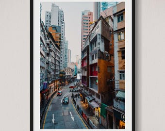 Lámina decorativa de Hong Kong con fotografía urbana para pared.