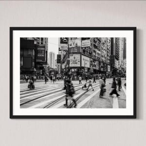 Hong Kong Street Print Full of Movement and Life - Urban Art in Black and White - Perfect for Lovers of Classic Street Photography