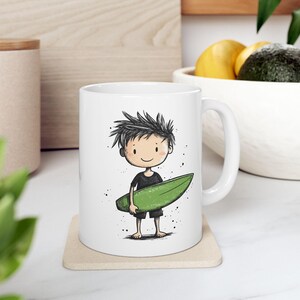 Surfer Dude Ceramic Mug, Cute Beach Lover Coffee Cup, Surfboard Lover Gift, Ocean Vibes Tea Mug, Summer Beach Decor, Surfer Gift Idea