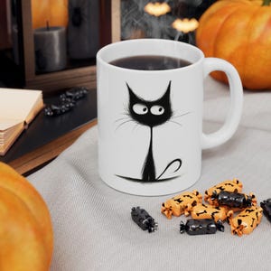 Elegant Cat Ceramic Mug, Kitty Coffee Cup, Cat Lover Gift, Animal Print Tea Mug, Cute Kitten Drinkware