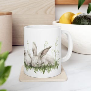 Adorable Bunny Ceramic Mug for Coffee Lovers, Easter Gift, Animal Lovers Cup, Home Decor, Nature Inspired Mug, Eco-Friendly