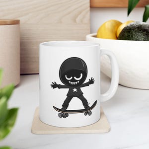 Skateboarder Ceramic Mug, Crazy Skateboarder Coffee Cup, Skater Tea Mug, Skateboarding Gift, Unique Skateboarder Design, Skateboard Lover