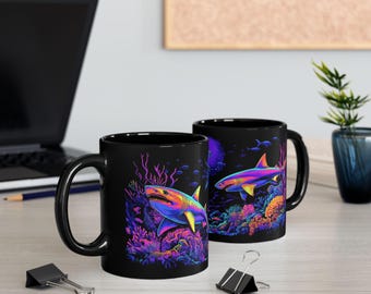 Vibrant Shark Mug - Ocean Lovers Gift, Colorful Marine Drinkware, Unique Shark Artwork, Perfect for Coffee/Tea Enthusiasts, Ocean Themed