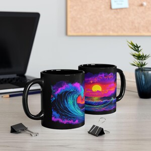 Tropical Sunset Coffee Mug, Vibrant Beach Scene Cup, Ocean Wave Drinkware, Surfer Gift, Summer Home Decor