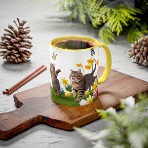 Playful Cat Mug - Colorful Easter Coffee Cup, Cat Lover Gift, Spring Decor, Fun Tea Mug, Unique Animal Gifts
