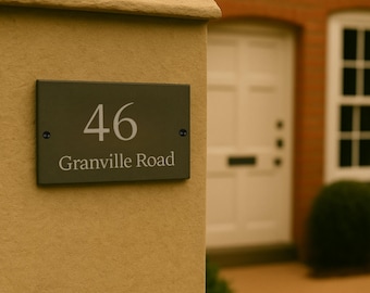 Personalized Slate House Sign: Laser Engraved Rustic Door Plaque