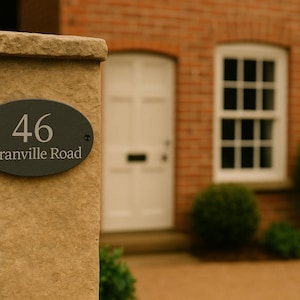 Personalised Oval Slate House Sign – Custom Engraved Door Plaque – House Number or Name – Rustic Weatherproof Sign – Outdoor Slate Decor