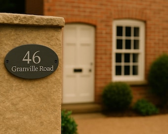 Personalized Oval Slate House Sign: Laser Engraved Door Plaque