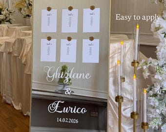 Wedding Mirror Decal Bundle | Custom Names, Initials, Date Seating Plan Sticker