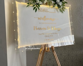 Personalised Acrylic Wedding Welcome Sign | Islamic Quote, LED Lights (A1 Size)