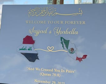 Custom Acrylic Wedding Welcome Sign: Islamic Map Design Flag Design