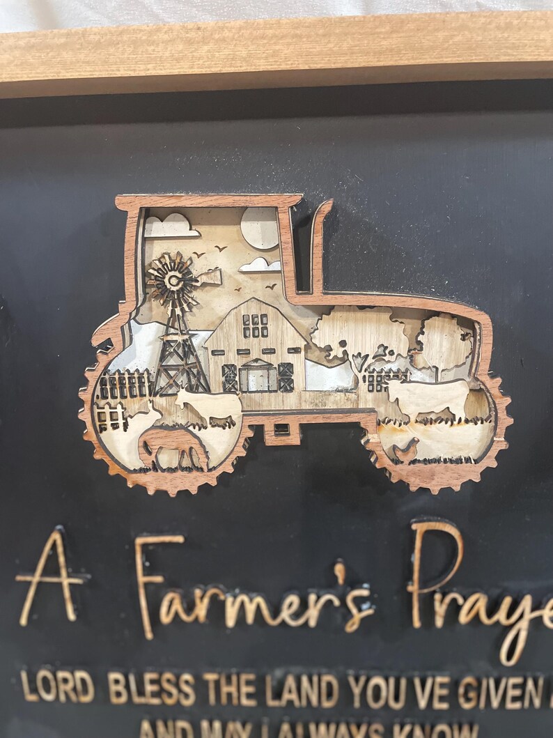 Multilayer Sign Tractor Large Layered Wooden Tractor Sign With 3D Farmer’s Prayer - Wall Décor ...