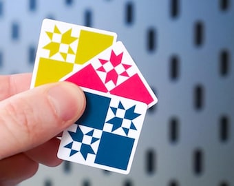 Checker Star Mini Quilt Block Sticker Set - Bold Geometric Quilting Decal, Waterproof Vinyl | Gift for Quilters and Sewists