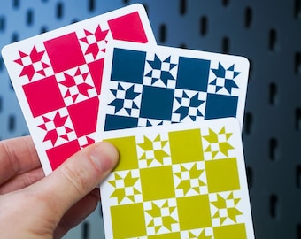 Checker Star Quilt Block Sticker - Bold Geometric Quilting Decal, Waterproof Vinyl | Gift for Quilters and Sewists