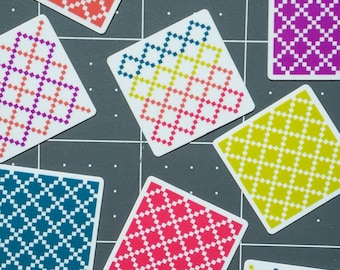 Irish Chain Quilt Sticker Set of 10 - Mini Cross Stitch Quilt Block - Waterproof Vinyl | Gift for Quilters and Sewists