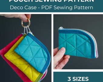 Quilted Zipper Pouch Sewing Pattern - Curved Zipper, 3 Sizes, Beginner Friendly | Deco Case PDF Instant Download