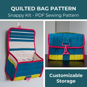 Quilted Toiletry Bag Sewing Pattern - Structured Satchel, Custom Organization | Snappy Kit PDF Instant Download