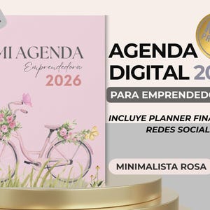 2026 Agenda Digital para Emprendedoras | Planner PDF Minimalista Rosa | Organizador de Negocio | Descarga Instantánea