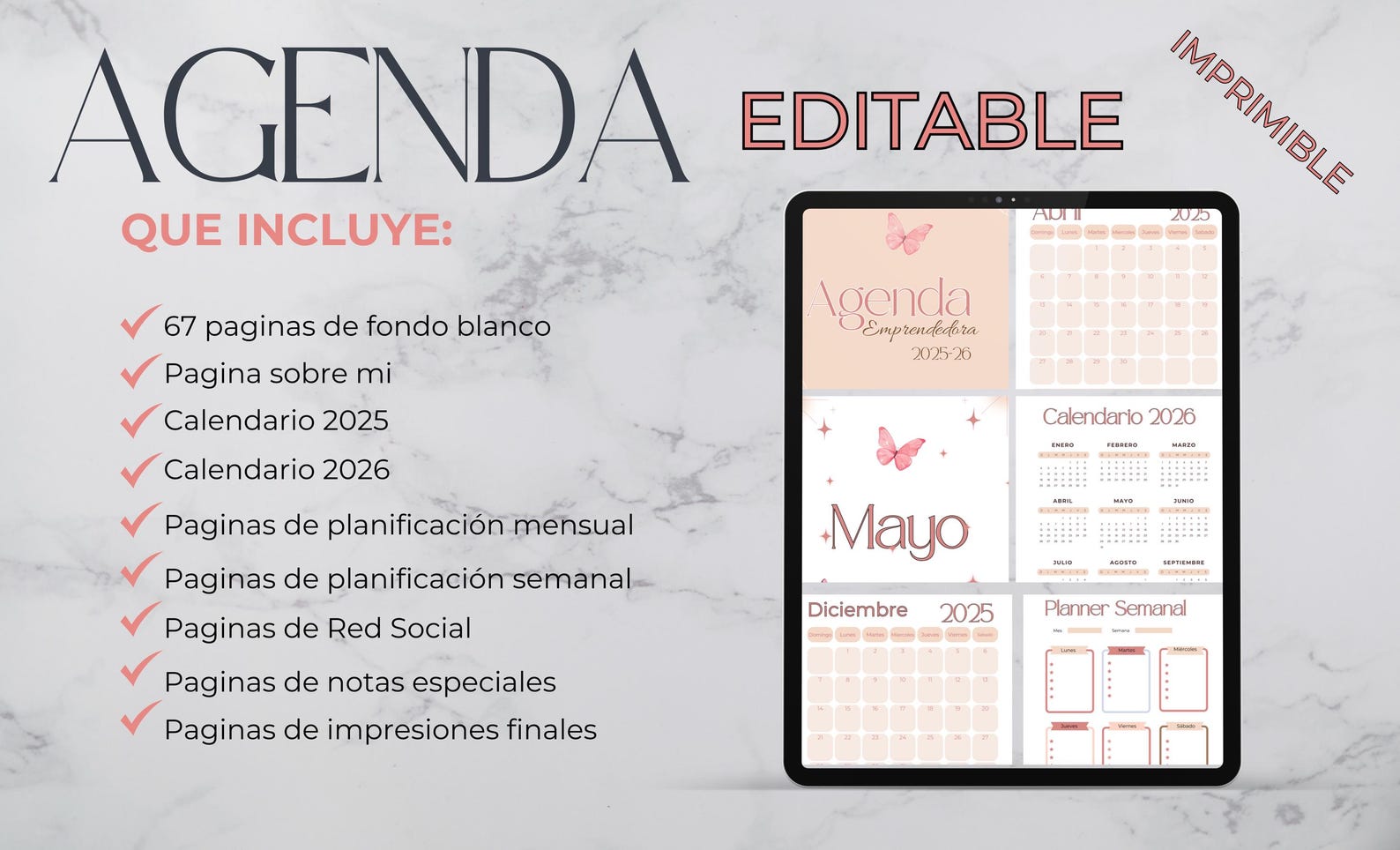 Agenda 2025 2026 Para Imprimir, Planificador Editable, Agenda