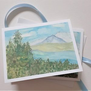 Set di biglietti da visita ad acquerello - Cancelleria con paesaggio montano - Biglietti da visita e buste con interno vuoto