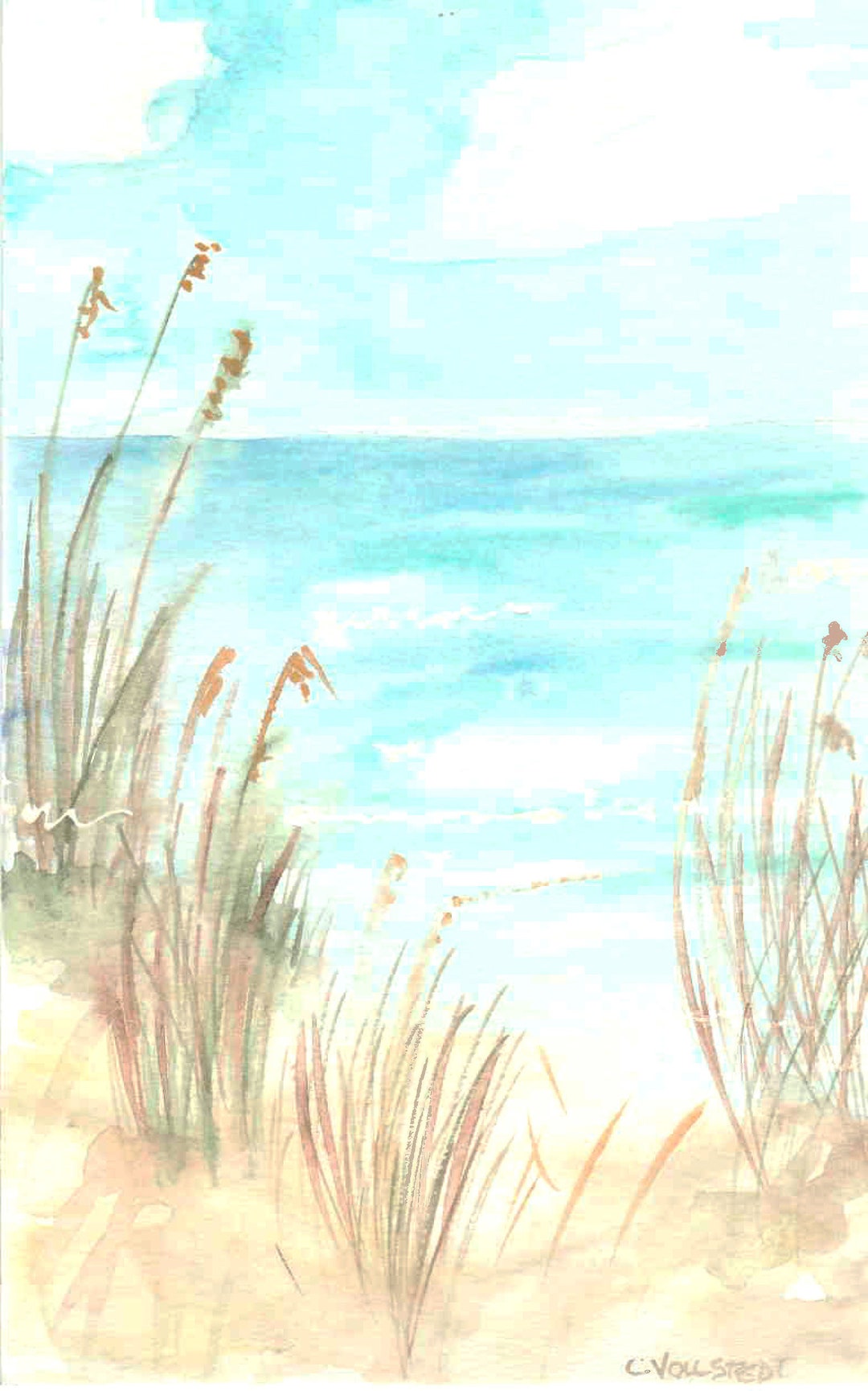 Seagrass Beach Scene Watercolor Art Print Beach Life Wall Art Etsy