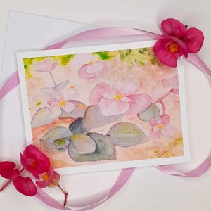 Conjunto de cartões de nota de begônia rosa