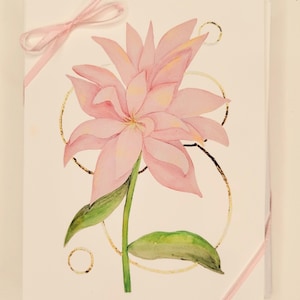 Lírio rosa dourado Grace com círculos dourados - Conjunto de papelaria com envelopes - Impressão de arte em aquarela
