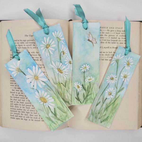 Handpainted Bookmark -  Daisy Dreams Watercolor Number 2 -bookworm Gift - Book Lover