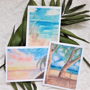 Set di biglietti d'auguri Beach Breezes Trio Watercolor - 9 biglietti d'auguri e buste vuoti all'interno - 3 di ciascuno - set regalo - biglietti di ringraziamento