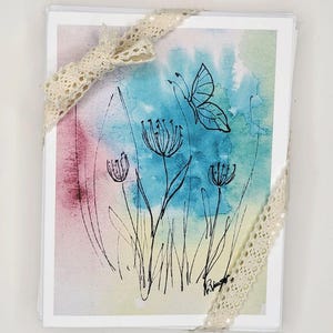 Ensemble de cartes -Papillon dans un jardin fantaisiste- 8 cartes et enveloppes
