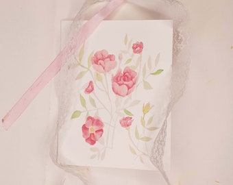 Set de tarjetas con rosas rosadas: papelería con acuarela (juego de 8)