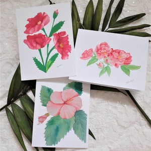 Set di biglietti rosa fioriti - 9 biglietti pieghevoli con stampa ad acquerello e buste