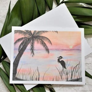 Set di biglietti da visita con scritta "Acquerello da spiaggia" - Coastal Stationery - Stampe artistiche alba/tramonto - 8 biglietti e buste - Tropical Vibes