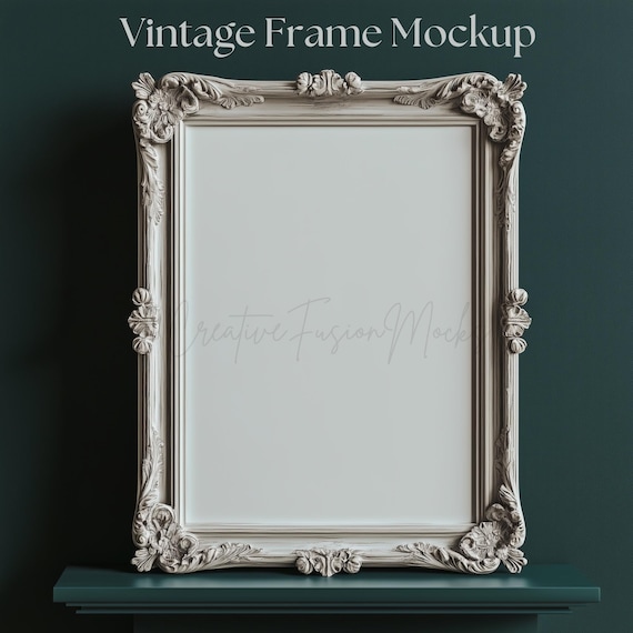 Vintage Frame Mockup | Ornate Wall Art Display | PSD Smart Object & PNG for Canva | Elegant Antique Aesthetic | Digital Download