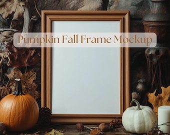 Fall Frame Mockup, Digital Art Frame Mockup, Autumn Decor Frame Mockup, Pumpkin Decor Frame Mockup, PSD Smart Object, Halloween Decor Mockup