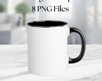 アクセントマグ モックアップ バンドル、8 つの PNG ファイル、空白マグ モックアップ、マグ昇華モックアップ、デジタル マグ モックアップ、コーヒー マグ モックアップ、マグ PSD オーバーレイ