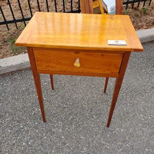 Fine Curly Cherry French-Polished Shaker Side Table with Drawer