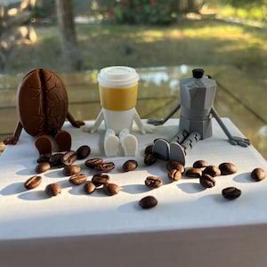 3D-Printed Coffee Lover Figurine Set: Posable Desk Decor