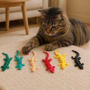 Jouet lézard articulé pour chat - énigme interactive pour chats avec gecko