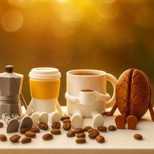 Mini Coffee Lover Figurine Set – 3D Printed Coffee Decor for Home Bar & Kitchen Shelf